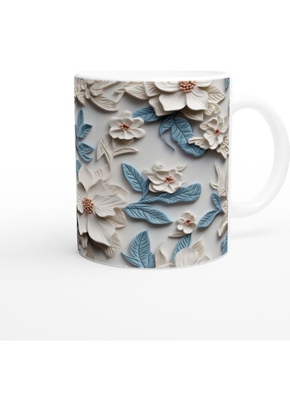 Buz Mavisi Çiçek Desenli Kupa Bardak modelleri