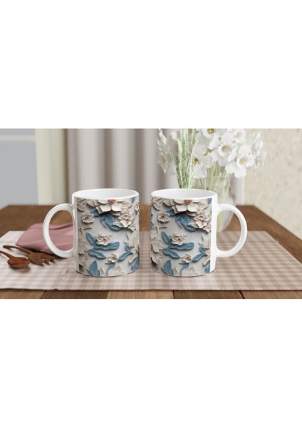 Buz Mavisi Çiçek Desenli Kupa Bardak indirimleri