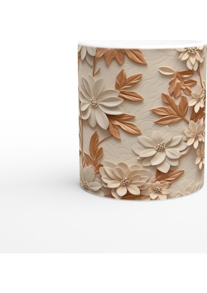 Karamel Tonlu Çiçek Desenli Kupa Bardak fiyatları