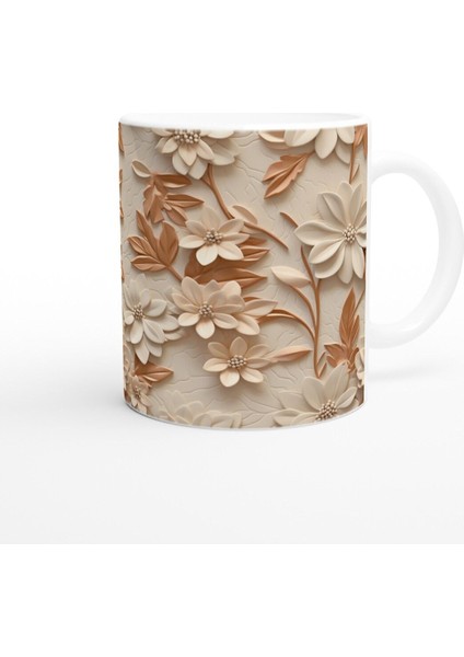 Karamel Tonlu Çiçek Desenli Kupa Bardak modelleri