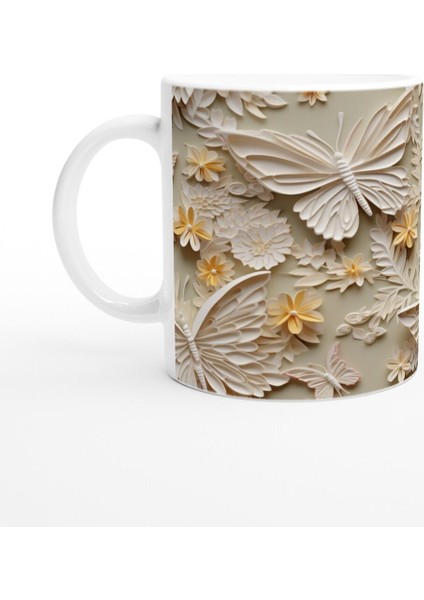 Kelebek Bahçesi Çiçekli Kupa Bardak