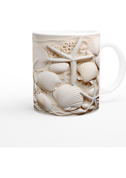 Krem Tonlarda Kabuk ve Deniz Yıldızlı Su Altı Temalı Kupa Bardak modelleri