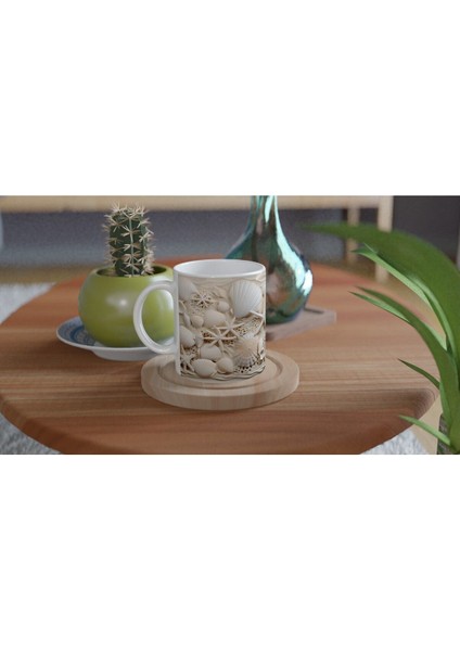 Krem Tonlarda Kabuk ve Deniz Yıldızlı Su Altı Temalı Kupa Bardak fırsatları