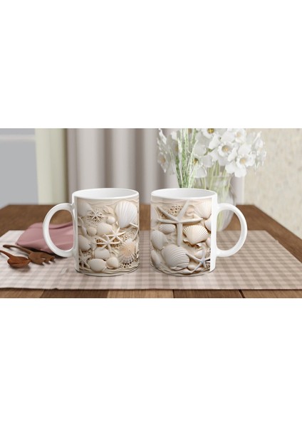 Krem Tonlarda Kabuk ve Deniz Yıldızlı Su Altı Temalı Kupa Bardak indirimleri