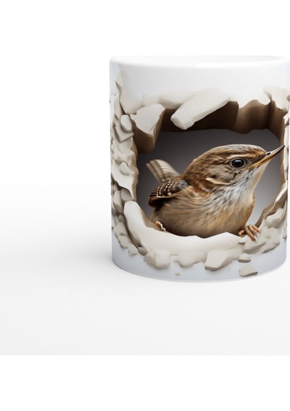 Çatlak Duvar Efektli Serçe Kuşu Temalı Baskılı Kupa Bardak