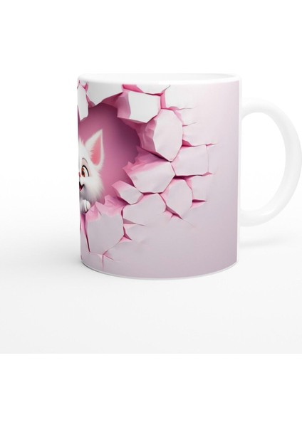 Çatlak Kalpten Bakan Sevimli Beyaz Kedi Temalı Baskılı Kupa Bardak modelleri