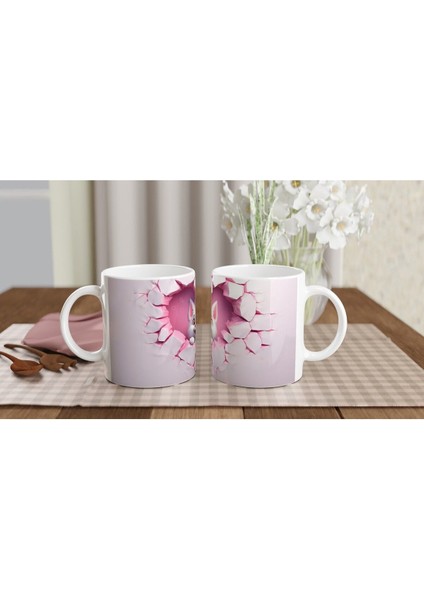 Çatlak Kalpten Bakan Sevimli Beyaz Kedi Temalı Baskılı Kupa Bardak indirimleri