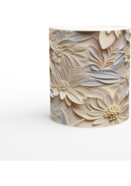 Krem Tonlarında Kabartmalı Yaprak Çiçek Desenli Kupa Bardak fiyatları