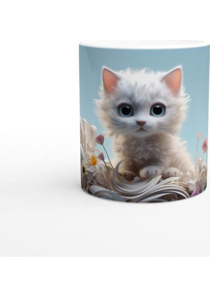 Bahçedeki Masum Bakışlı Yavru Kedi Baskılı Kupa Bardak
