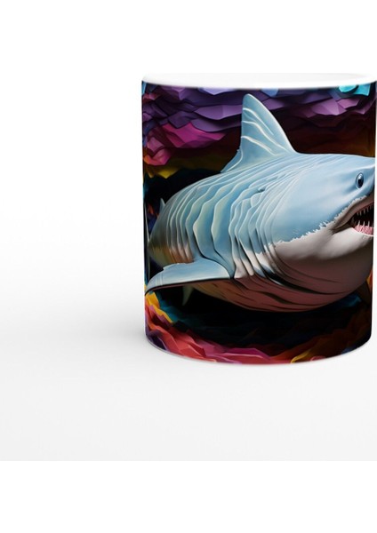 Geometrik Doku ve Renk Patlamasıyla Köpekbalığı Su Altı Temalı Kupa Bardak