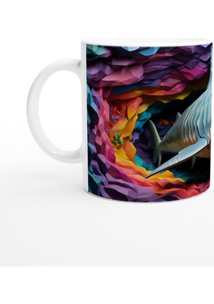 Geometrik Doku ve Renk Patlamasıyla Köpekbalığı Su Altı Temalı Kupa Bardak fiyatları