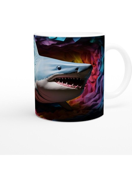 Geometrik Doku ve Renk Patlamasıyla Köpekbalığı Su Altı Temalı Kupa Bardak modelleri