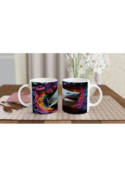 Geometrik Doku ve Renk Patlamasıyla Köpekbalığı Su Altı Temalı Kupa Bardak indirimleri