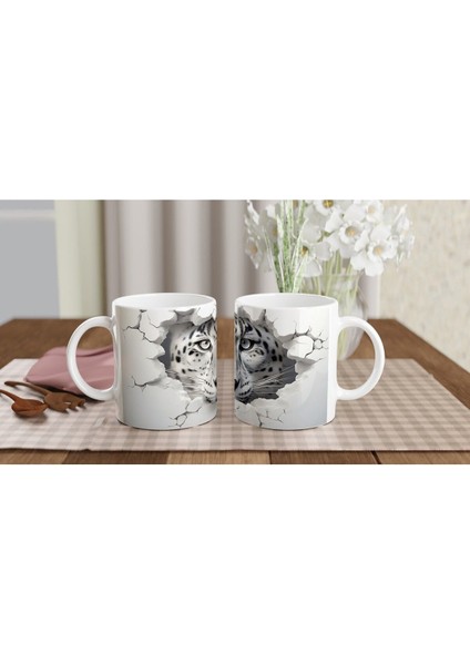 Buz Gibi Bakışlı Kar Leoparı Desenli Baskılı Kupa Bardak fırsatları