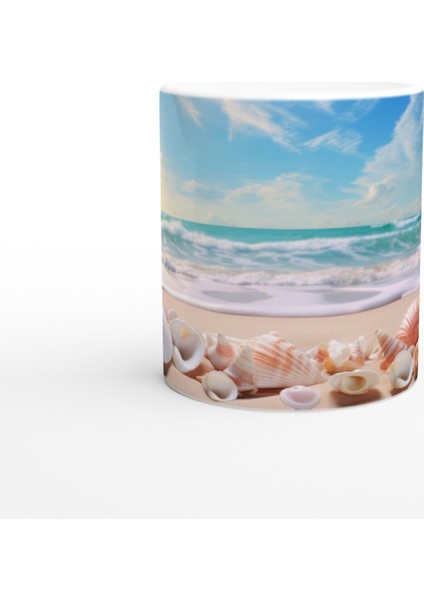 Güneşli Sahilde Deniz Kabukları Su Altı Temalı Kupa Bardak