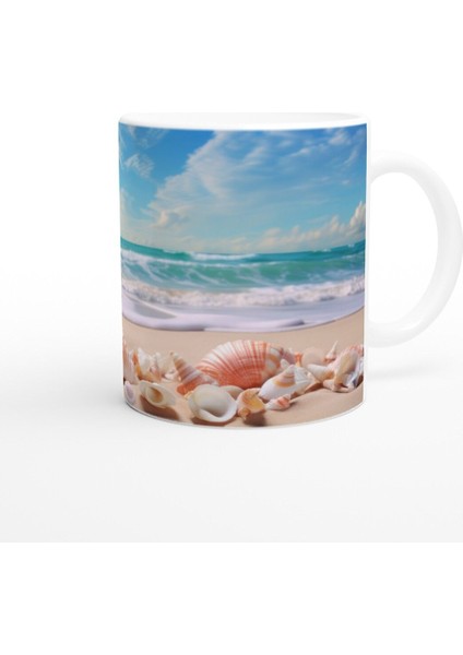 Güneşli Sahilde Deniz Kabukları Su Altı Temalı Kupa Bardak modelleri