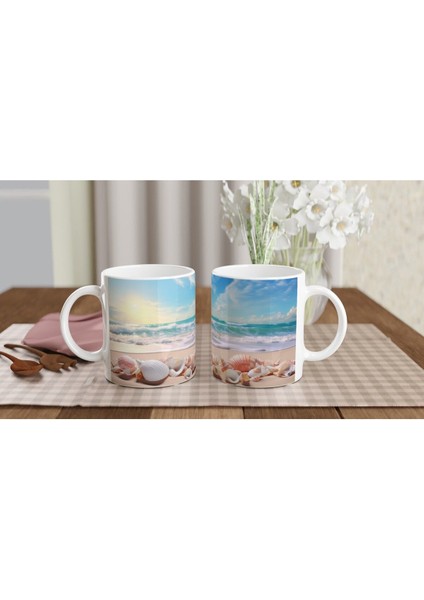 Güneşli Sahilde Deniz Kabukları Su Altı Temalı Kupa Bardak indirimleri