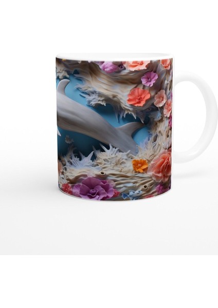 Rengarenk Mercanlar Arasında Neşeli Yunus Temalı Su Altı Kupa Bardak modelleri