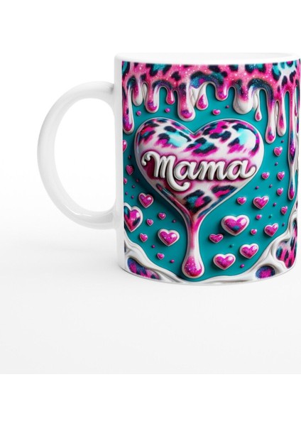 Mama Yazılı Turkuaz Zeminli Leopar Desenli Anneler Günü Kupa Bardak