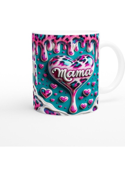 Mama Yazılı Turkuaz Zeminli Leopar Desenli Anneler Günü Kupa Bardak modelleri
