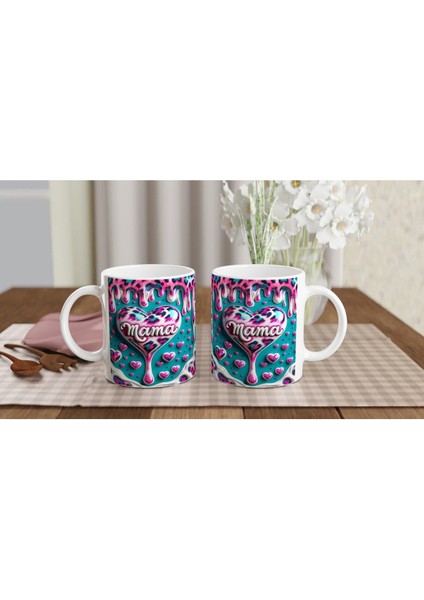 Mama Yazılı Turkuaz Zeminli Leopar Desenli Anneler Günü Kupa Bardak indirimleri