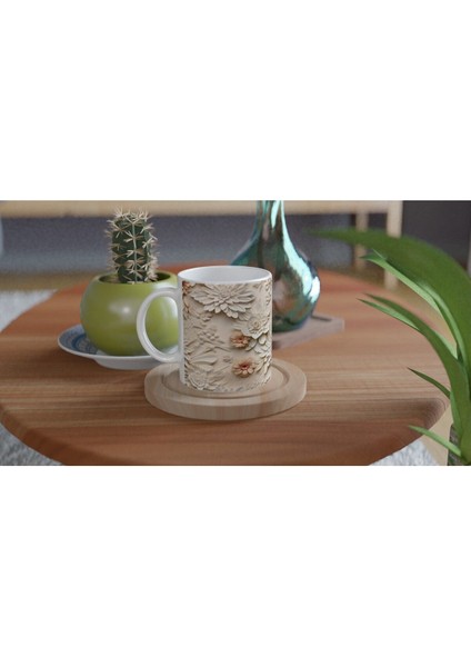 Pudra ve Fildişi Rölyef Çiçekli Kupa Bardak fırsatları