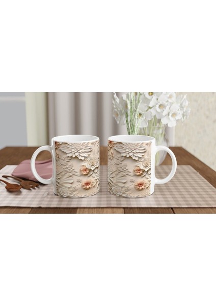 Pudra ve Fildişi Rölyef Çiçekli Kupa Bardak indirimleri