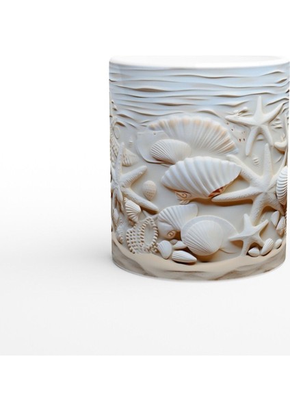Kum Dalgaları ve Deniz Kabuğu Detaylı Su Altı Temalı Kupa Bardak