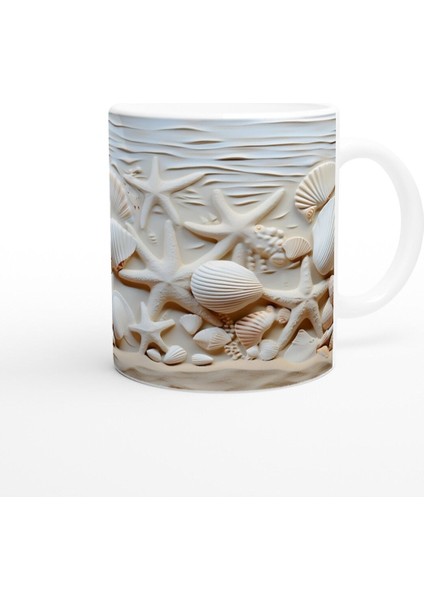 Kum Dalgaları ve Deniz Kabuğu Detaylı Su Altı Temalı Kupa Bardak modelleri