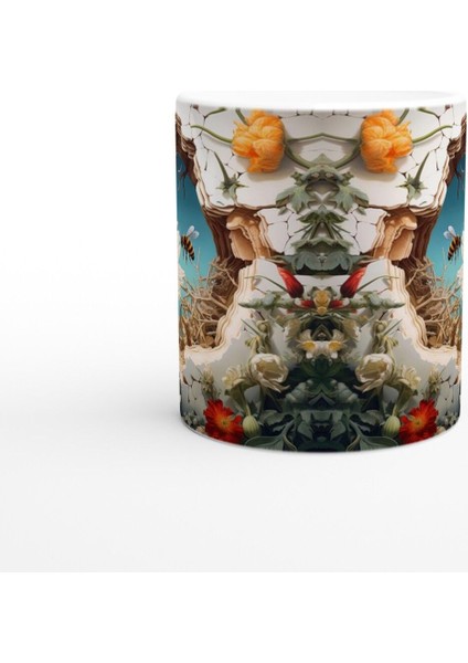 Çatlak Duvardan Uçan Arılar ve Bahar Çiçekleri Temalı Baskılı Kupa Bardak modelleri