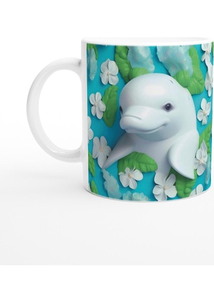 Çiçekli Beyaz Yunus Baskılı Kupa Bardak