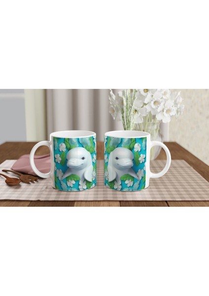 Çiçekli Beyaz Yunus Baskılı Kupa Bardak indirimleri