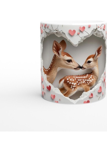 Kalpli Arka Planlı Geyik Aşkı Temalı Baskılı Kupa Bardak