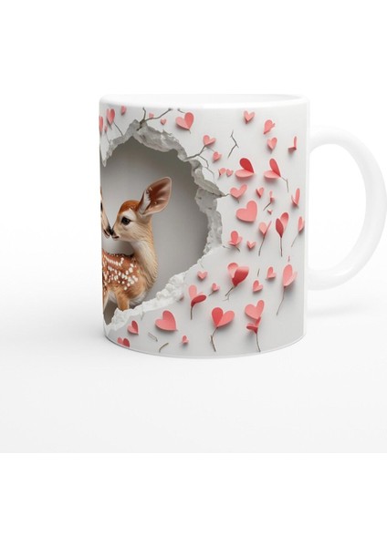 Kalpli Arka Planlı Geyik Aşkı Temalı Baskılı Kupa Bardak modelleri