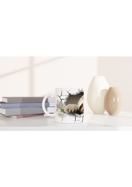 Beyaz Çiçekler Arasından Bakan Tembel Hayvan Baskılı Kupa Bardak indirimleri