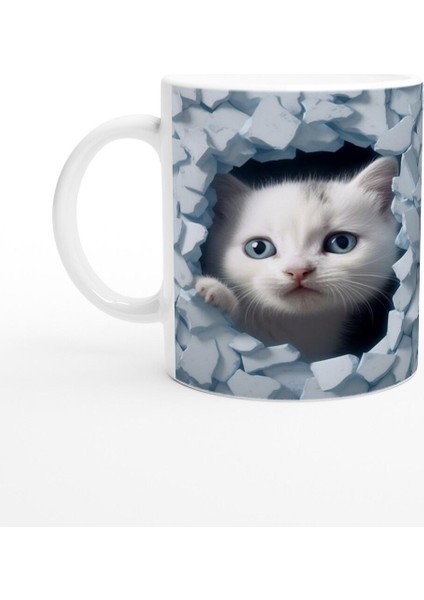 Çatlak Duvardan Bakan Mavi Gözlü Yavru Kediler Temalı Baskılı Kupa Bardak