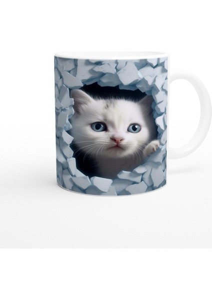 Çatlak Duvardan Bakan Mavi Gözlü Yavru Kediler Temalı Baskılı Kupa Bardak fiyatları