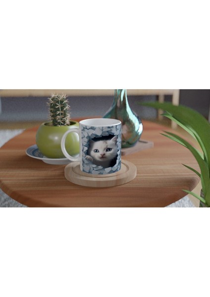 Çatlak Duvardan Bakan Mavi Gözlü Yavru Kediler Temalı Baskılı Kupa Bardak fırsatları