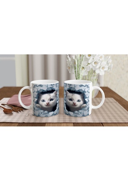 Çatlak Duvardan Bakan Mavi Gözlü Yavru Kediler Temalı Baskılı Kupa Bardak indirimleri