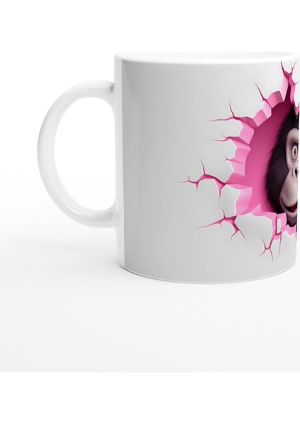 Çatlak Kalpli Duvardan Bakan Gülümseyen Goril Temalı Baskılı Kupa Bardak fiyatları