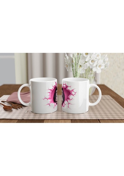 Çatlak Kalpli Duvardan Bakan Gülümseyen Goril Temalı Baskılı Kupa Bardak indirimleri