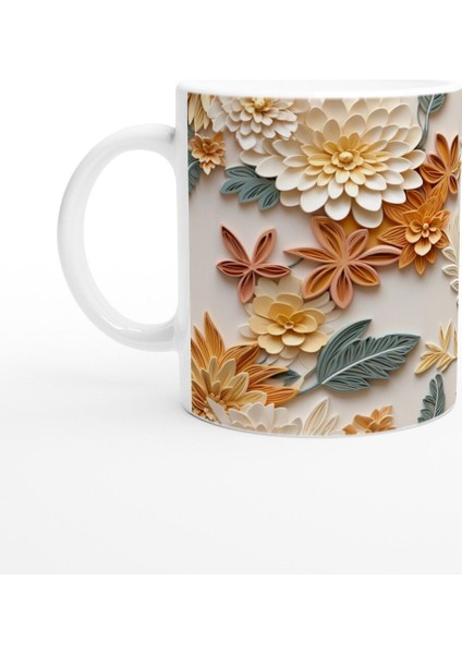 Pastel Bahar Çiçekleri Rölyef Desenli Kupa Bardak