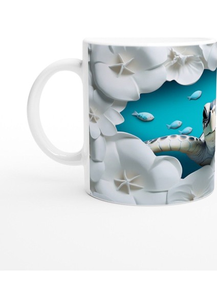 Beyaz Çiçekler ve Mavi Balıklar Arasında Deniz Kaplumbağası Kupa Bardak fiyatları