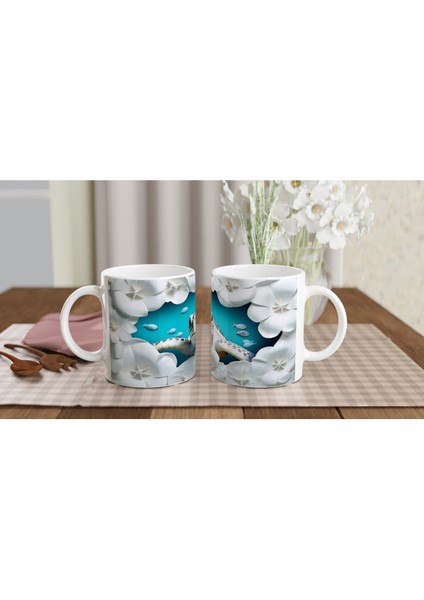 Beyaz Çiçekler ve Mavi Balıklar Arasında Deniz Kaplumbağası Kupa Bardak indirimleri