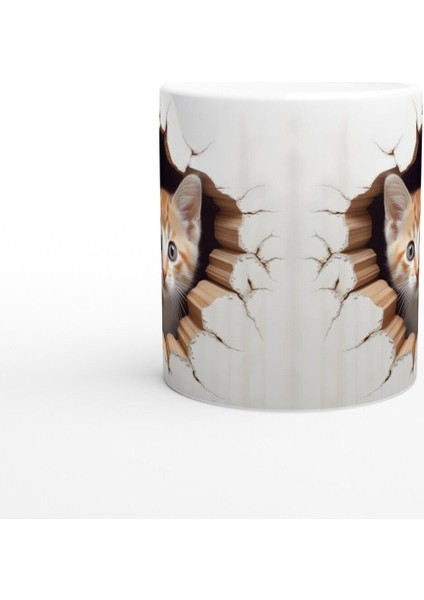 Duvarı Delen Turuncu Beyaz Yavru Kedi Kupa Bardak fiyatları