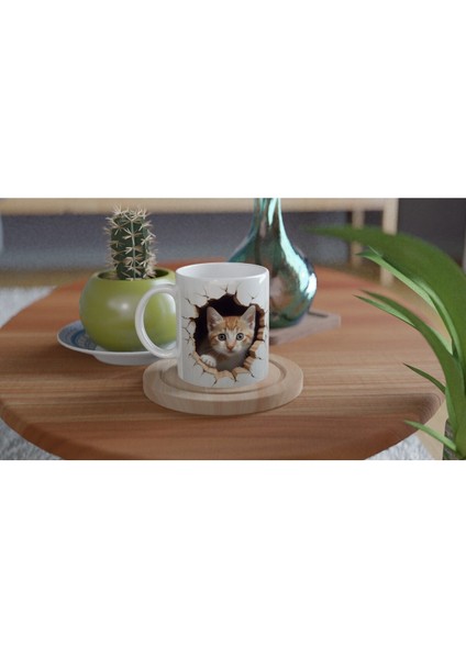 Duvarı Delen Turuncu Beyaz Yavru Kedi Kupa Bardak fırsatları