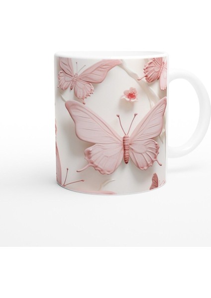Inci Parlaklığında Pembe Kelebek Temalı Baskılı Kupa Bardak modelleri