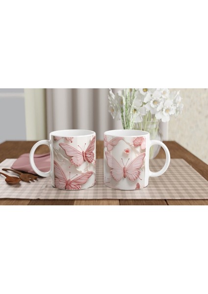 Inci Parlaklığında Pembe Kelebek Temalı Baskılı Kupa Bardak indirimleri