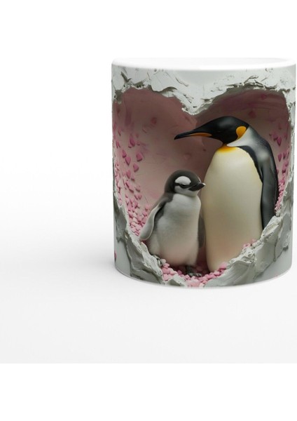 Kalpli Pencereden Bakan Penguen Ailesi Temalı Baskılı Kupa Bardak