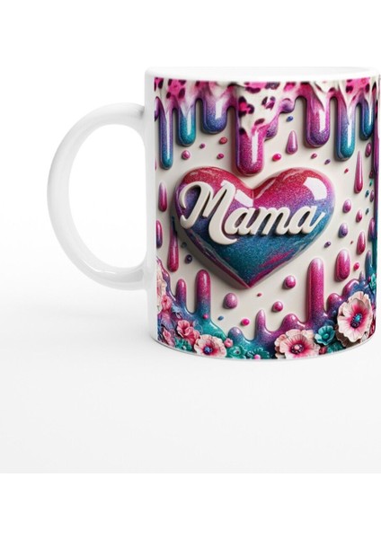 Mama Yazılı Işıltılı Çiçek Detaylı Anneler Günü Kupa Bardak